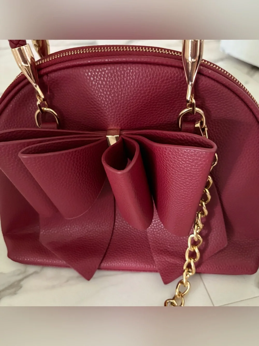 Structured Bow-Front Satchel in Deep Wine
